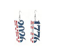 1776-2026 Patriotic Dangle Earrings for Women Men Red White Blue Glitter Number Drop Earrings USA 250th Birthday Anniversary Jewelry, M, Zinc, No Gemstone