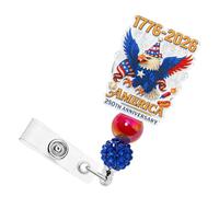 1776-2026 USA 250th Anniversary Badge Reel-4th of July Independence Day Retractable ID Badge Holder Alligator Clip with Eagle & Beaded Design for RN CNA LPN MA Nurse Student Medical Social Workers