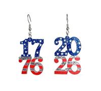 1776 2026 USA Patriotic Earrings Red White Blue Star Stripe Glitter Acrylic Drop Dangle Earrings American Flag Independence Day 250th Anniversary Patriotic Jewelry Gifts, Acrylic, No Gemstone