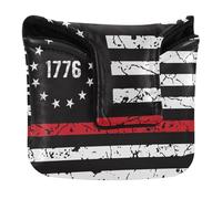 1776 Distressed American Flag USA Black Mallet Style Putter Cover Magnetic Closure Putter Headcover for Men and Women PU Leather Waterproof