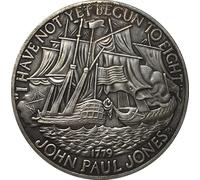 1779 John Paul Jones Naval Battle Commemorative Coin, Antique Style Copper Silver-Plated Collectible Coin with Historic Ship Design and “I Have Not Yet Begun to Fight” Inscription, Vintage Replica Coi