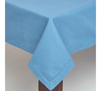 HOMESCAPES Blue Table Cloth, Plain Cotton Round Tablecloth, Handcrafted & Durable Dining Table Cover with Hem Stitch, Hypoallergenic, Washable, Air Force Blue - 178cm