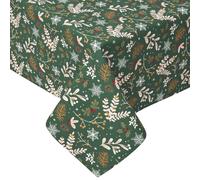 Homescapes Festive Forest 100% Cotton Round Green Christmas Tablecloth 178 Cm