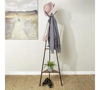 179.5cm Hat Coat Scarf Stand Hanger Metal Coat Tree Rack with 6 Hooks,2 Shelves Freestanding Hallway Bedroom (Style03, Black)