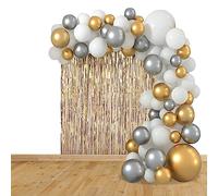 179pcs Balloon Arch Kit, Latex Balloon Garland Kit White Grey Metallic Gold Balloon, Balloon Strip, 1x2.5m Foil Curtain & Balloon Ribbon for Wedding, Birthday, Engagement, Baby Shower Party