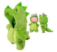 17cm/6.69in Doll Clothes for Labubu, Light Green Dinosaur-Themed One-Piece Hooded Overall Outfit, Dolls Clothes Accessories, Gift for Boys & Girls, 1 Piece(No Doll Included)