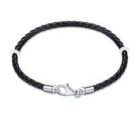 17cm Black Braided Leather Bracelet with 925 Silver Lobster Clasp, Handmade Woven Genuine Leather Cord Bracelet fit Pandora Charms Beads, for Making Christmas Beads Bracelet Bangle