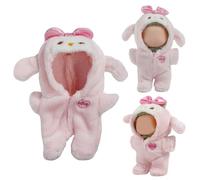 17cm Cute Pink Cat Hoodie Clothes Outfit for Labubu Girl Keychain Doll Original Designer Animal Onesie Accessories for Labubu