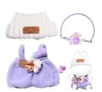 17cm Doll Clothes, 3 Piece Doll Outfit Set with Hat & Accessories, Clothing for 17 cm Doll Plush, Chic Style Set for Generations 1/2/3 Doll (Purple)