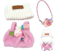 17cm Doll Clothes, 3 Piece Doll Outfit Set with Hat & Accessories, Clothing for 17 cm Doll Plush, Chic Style Set for Generations 1/2/3 Doll (Pink)