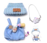 17cm Doll Clothes, 3 Piece Doll Outfit Set with Hat & Accessories, Clothing for 17 cm Doll Plush, Chic Style Set for Generations 1/2/3 Doll (Blue)