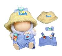17cm Doll Clothes 5 Adorable Theme 3-Piece Sets, Cute & Unique Outfits for Dress Up, Fits 15/17cm Dolls, No Doll Included (Blue BigMouth Fish (Lucky Hat + Hair Clip + Overalls))
