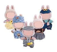 17cm Doll Clothes 5 Sets, Hat & Overalls Dress Up Outfit for 17cm 15cm Dolls, Cool Doll Accessories, No Doll Included (Mixed, 17cm/15cm)