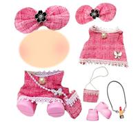 17cm Doll Clothes, Classic and Cute Plush Doll Clothes for 17cm Dolls 1 Classic Pink Tassel Dress + 1 Hairpin with Bow + 1 Bag + 1 Hanger for Girls Birthday Gift, No Doll (Pink)