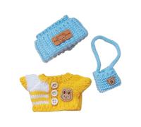 17cm Doll Clothes, Clothes Set for 15cm Doll, Crochet 3 Piece Set Hat Clothes Backpack for Dolls Accessories Suit, Cute Outfits Stylish Adorable 15/17cm Doll Clothes Accessories (NO Doll) (Yellow, A)
