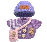 17cm Doll Clothes, Clothes Set for 15cm Doll, Crochet 3 Piece Set Hat Clothes Backpack for Dolls Accessories Suit, Cute Outfits Stylish Adorable 15/17cm Doll Clothes Accessories (NO Doll), Purple