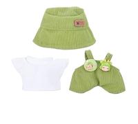 17cm Doll Clothes, Clothing for 17 cm Doll Plush, Chic Style Set for 17cm Dolls, Hat & Overalls Set for 17cm Doll Accessories Suit (Green)
