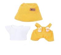 17cm Doll Clothes, Clothing for 17 cm Doll Plush, Chic Style Set for 17cm Dolls, Hat & Overalls Set for 17cm Doll Accessories Suit (Yellow)