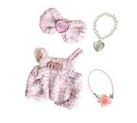 17cm Doll Clothes Fashionable Classy Doll Clothes Accessories Set with 1 Pink Jumpsuit 1 Bow Hair Clip 1 Heart Necklace 1 Bag for Girls Boys Kids Birthday Gifts, No Doll