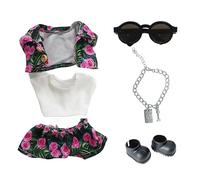 17cm Doll Clothes - Handmade Summer Beach Swimsuit Set with Straw Hat for 6.7 Inch / 15-17cm Labu Style Dolls (Red + White)