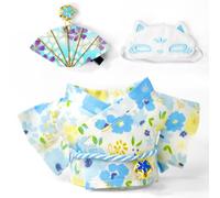 17cm Doll-Clothes, Outfit Accessories Kimono Set for 6.7inch, Kawaii Chic Style Flower Hairbow+Blue Clothing+Cute Blinker(NO Doll)