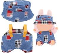 17cm Doll Clothes Set, Cowboy Overalls Outfit with Adjustable Straps & Cute Hat for Clothes for labubu - Girls Fashion Daily Wear (Style 1)