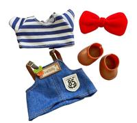 17cm Doll Clothes Set, Cute Chic Style Set for Dolls Outfit, Red hat + Rainbow Color T-Shirt + Blue Romper + Yellow Shoes (No Doll Included)