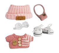 17cm Doll Clothes Set(NO Doll), 5pcs Handcrafted Outfits for Clothes Set - Hat + Sweater + Bag + Canvas + Shoes + Glasses (Pink)