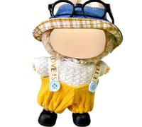 17cm Doll Clothes Set, Outfits Accessories Suit Special Clothes Designer 5-Piece Set with White Lace-Knit Top, Yellow Overalls, Hat, Black Shoes, Glasses(No Doll)