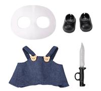 17cm Doll Clothes Set, Scary Doll Costume Dress Includes Suspenders Shoes Mask Dagger Creepy Halloween Themed Outfit Accessories for Collectors Display & Role Play
