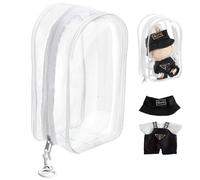 17cm Figure Storage Bag with Keychain,Carrying Zipper Bag Dustproof for Mini Doll Display Bag,with Doll Clothes,Blind Box Figures Accessories (Black)