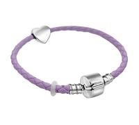17cm Girls Leather Starter Charm Bracelet with Silver Heart and Gift Box Age 7-12 Years