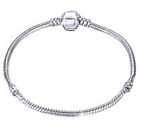 17cm Pandora Compatible Snake Chain Charm Bracelet Classic Plain Clasp - Silver Plated - Valentine Anniversary Jewellery Gifts Women Teens Mum