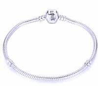 17cm Pandora Compatible Snake Chain Charm Bracelet Love Clasp Engraved - Silver Plated - Romantic Valentine Birthday Gifts Girlfriend Daughter