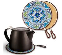 17cm Patterned Ceramic Trivet with Natural Cork Base, Heat Resistant Hot Pad for Teapots, Pans & Serving Dishes, Decorative Table Protector for Kitchen & Dining Room