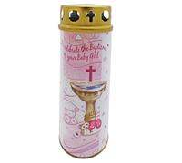 17cm Pillar Candle for Baptism of Baby with Windproof Cap and Prayer (Baby Girl 3907)