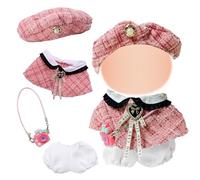 17cm Plush Doll Clothes, Keychain Doll Clothes, Pink Princess Style-Pink Net Hat, Cape, White Shorts, Mini Cartoon Camera, Gift for Children (Doll Not Include)