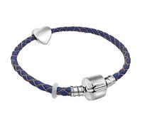 17cm Real Leather Starter Charm Bracelet With Heart Charm and Gift Box - Birthday Jewellery for Girls 8th-11th (Age 7-12 Years)