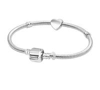 17cm Silver Plated Starter Charm Bracelet With Heart and Gift Box for Girls Age 7-12 Years - Birthday Jewellery
