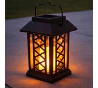 Festive Lights - 17.5cm Realistic Solar Power Candle Lantern - Black, Flickering Amber LED - Outdoor Hanging, Table Light - Waterproof Garden, Patio & Decking Decoration - IP44 Rated, Energy-Efficient