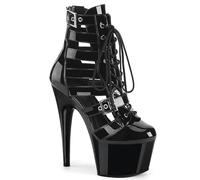 17cm Women's Platform Pole Fitness Pole Dance Boots Stiletto Heels Metal Buckle Patent Leather Lace-up High Top Summer Party Evening Pump Prom Heeled Shoes Dance Salon Moderne Jazz Latin(Black,8.5)