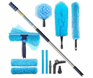 17ft IGADPole All-in-One Window Washing & Dusting Kit - Pivot Squeegee with 2 Washable Cloths, Cobweb Duster, Microfiber Feather Duster & Ceiling Fan Duster