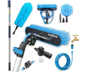 17ft Telescopic Water-Fed Solar Panel and Window Cleaning Pole Kit - Extendable Reach Cleaner with Brush, Soap Dispenser, Cobweb & Feather Duster - Soffit, Fascia, Conservatory