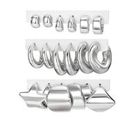 17IF 9 Pair Drop Dangle Stud Gold Silver Hoop Earrings Set for Women Chunky Hypoallergenic Earrings Heart Mini Lightweight Twisted for Daily Party Gift, Adjustable, Alloy Steel, No Gemstone