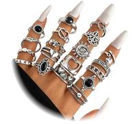 17IF Stackable Rings for Women, 10-19 Pcs Vintage Silver Rings Set, Metal