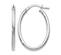 17mm 14ct White Gold Polished Oval Hinged Hoop Earrings 26mm long 2mm Thick-Hoop Earring for Women