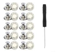 17mm No For Sew Jeans Buttons 10 Pack Metal Screw On Replacement Button Kit For Tight Or Loose Pants Jackets Bags Leather Crafts Includes Screwdriver Brass Base Adjustable Waist Fix Solution(C)