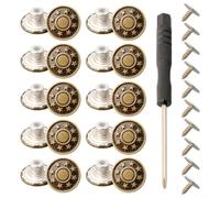 17mm No For Sew Jeans Buttons 10 Pack Metal Screw On Replacement Button Kit For Tight Or Loose Pants Jackets Bags Leather Crafts Includes Screwdriver Brass Base Adjustable Waist Fix Solution(A)
