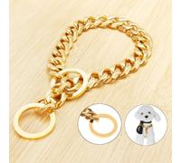 () 17mm Stainless Steel Gold Chain Dog Necklace Pet Collar Puppy Training Curb