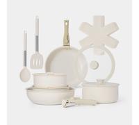 VonShef 17pc Pots and Pans Set, Non-Stick Frying Pans, Saucepans, Utensils, Protectors & Lids, Non-Toxic Ceramic Lined w/Detachable Handles, Oven-Safe & Easy Clean, PFAS PTFE PFOA Lead & Cadmium Free